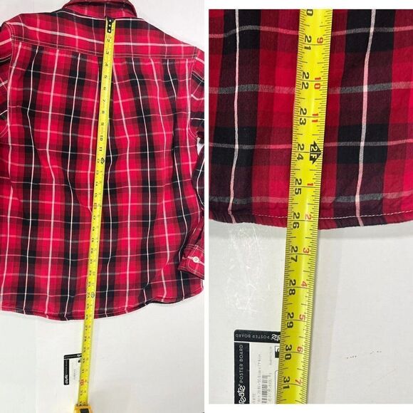 Stussy Mens Red Plaid Flannel Shirt Shacket Size Medium Button Fleece Lined - Picture 12 of 14